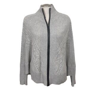 Womens Boxy Cardigan Poncho Med Beige Zip Up Knit Dolman Batwing Sleeve Boho